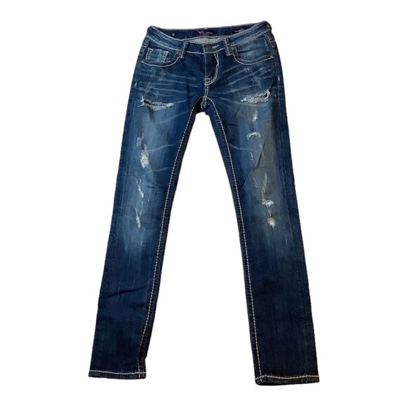 Vigoss Fit Skinny Distressed Low-Rise Denim Jeans Women's Size 1/2 - Picture 1 of 10